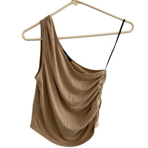 FOREVER21 Women’s Tan One Shoulder Crop Top Ruched Size Small NWT